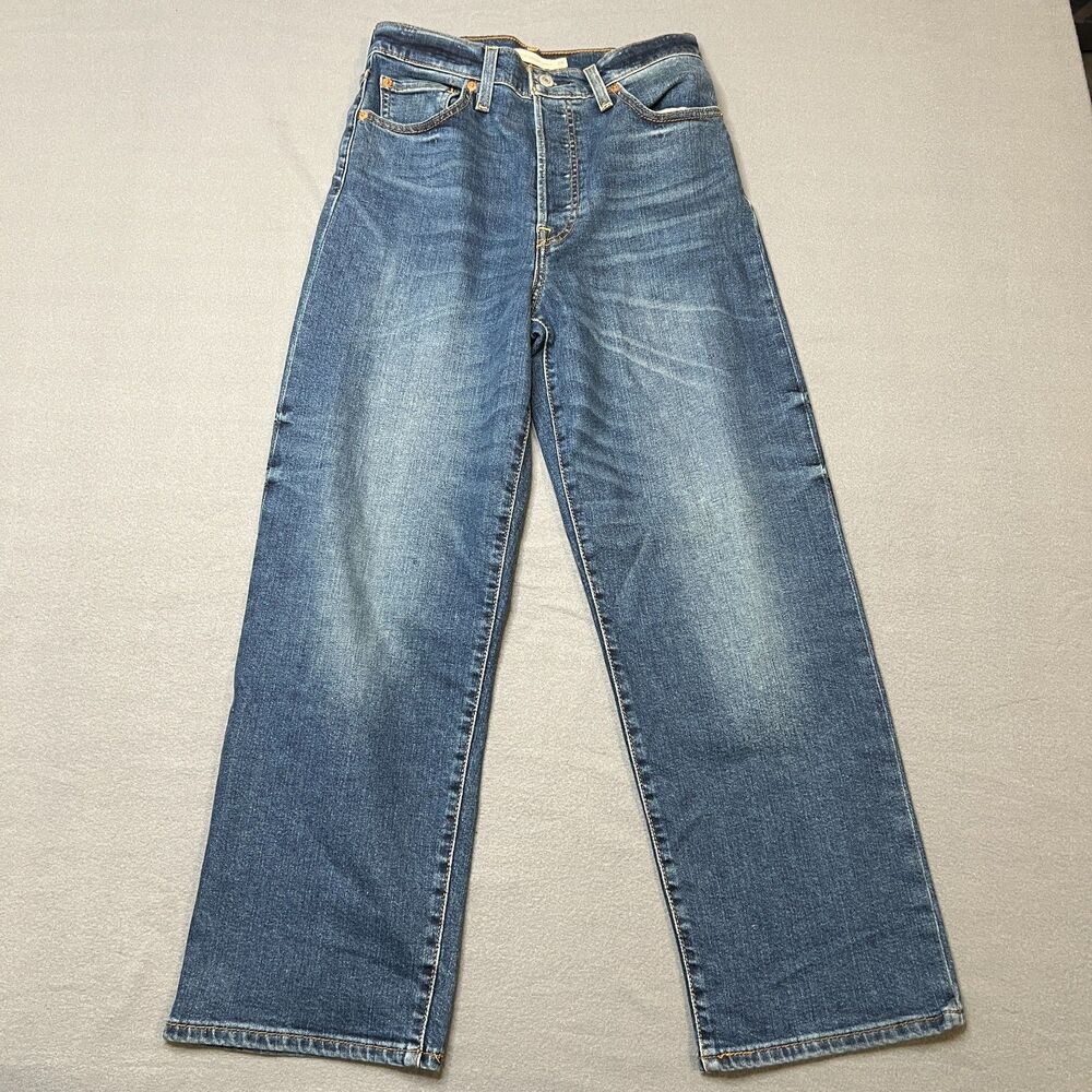 Levi's Ribcage Straight Ankle Jeans Women's 28 X 27 Blue Denim Cotton Button-Fly